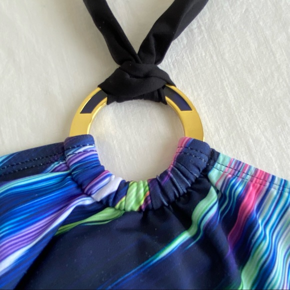 La Blanca Diagonal Stripe Ornamental Halter Tankini Suimsuit Top - Picture 7 of 11